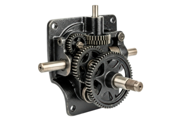 Complex metal gear mechanism from an industrial machine isolated on transparent background