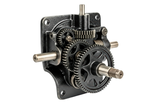 Complex metal gear mechanism from an industrial machine isolated on transparent background - Powered by Adobe