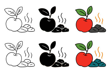 Obraz premium Culinary Apple Warmth. Apple branch with leaves beside glowing charcoal, symbolizing aroma and natural flavor, stylized culinary