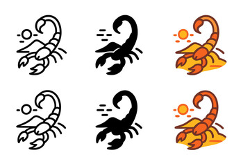 Obraz premium Scorpion Desert Icons. Scorpion Desert Tail, clean modern icon capturing motion and balance within a hot landscape, first in line