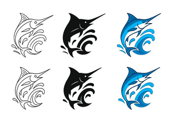 Naklejka premium Stylized Swordfish Artistry. Swordfish Ocean Spear, stylized composition merging sleek body form, pointed bill, and flowing water