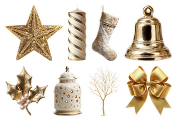 Obraz premium PNG Elegant gold Christmas decorations collection, element set on transparent background