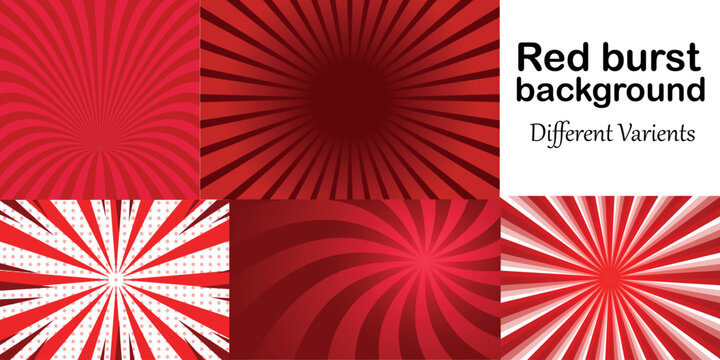Red Burst Background Vector, Retro Radial Sunburst Pattern, Concentric Comic Style, Sunrise and Sunset Light Beams, Dynamic EPS Illustration