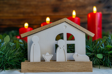 Minimal Nativity Scene with Festive Candle Background