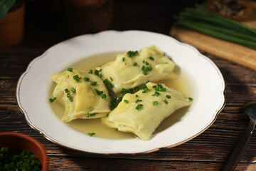 German Swabian dish - Maultaschen in broth