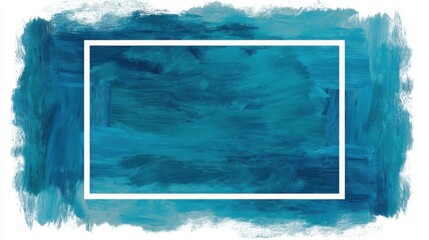 Abstract painting with bold brush strokes in blue, white, and teal colors,