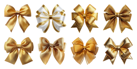 PNG Elegant gold decorative bows collection, element set on transparent background