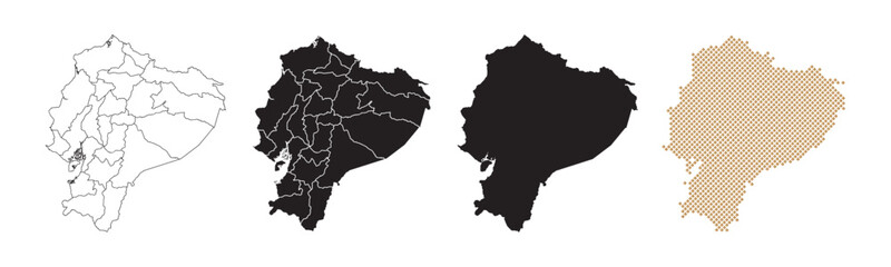 Maps of Ecuador come in many variations, featuring black and gold colors on a white background.