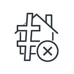 Obraz premium Black and white icon of a house with a hashtag, a cross, and an 'X' inside a circle
