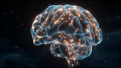 Ai technology concept of a human brain with glowing neurons and suitable neural connections on a dark background with stars.