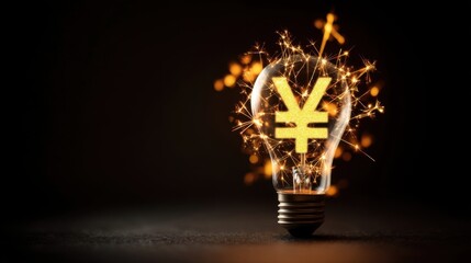 A glowing light bulb with sparks surrounds a yellow currency symbol, set against a dark backdrop,