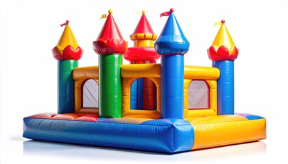 Colorful inflatable bounce castle on white