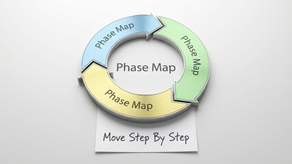 A colorful process diagram showing phases with arrows and text