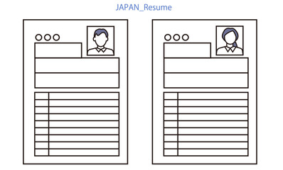 日本で使われている標準的な様式の履歴書フォーマットのベクターイラスト