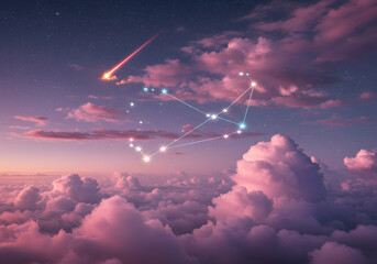 Heart shaped constellation over clouds