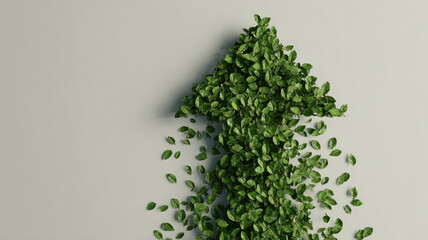 A symbol of growth and sustainability formed by leaves in an arrow shape.  It symbolizes upward progress and environmental responsibility