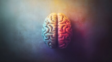An artistic illustration of the human brain divided into hemispheres, symbolizing emotion and logic on a gradient backdrop. 