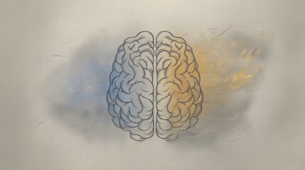 An artistic illustration of the human brain divided into hemispheres, symbolizing emotion and logic on a gradient backdrop. 
