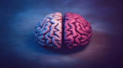 An artistic illustration of the human brain divided into hemispheres, symbolizing emotion and logic on a gradient backdrop. 