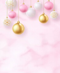 cute christmas background with snowflakes and hanging ornaments
