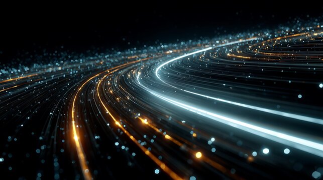 Abstract futuristic light trails and digital particles. - Powered by Adobe