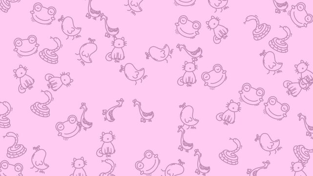 Animal outline pattern featuring frogs, birds, snakes, and dogs. Perfect for childrens coloring book, educational material, or naturethemed design projects.