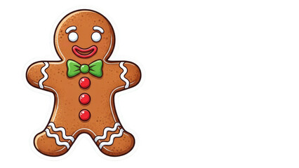 Gingerbread man with green bow tie and red buttons.