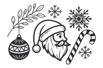 Christmas Black & White Clipart | Santa Claus and Holiday Ornaments