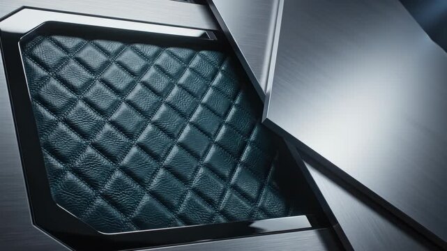 Closeup of a modern laptop touchpad with leather texture and metallic surface design
