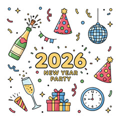 New Year Party Icons 2026 | Celebration Vector Pack