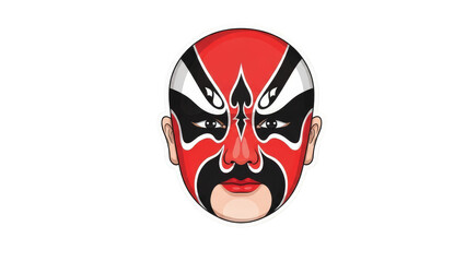 Traditional Chinese Peking Opera Mask with Red and Black Design.