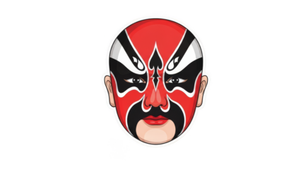 Traditional Chinese Peking Opera Mask with Red and Black Design.