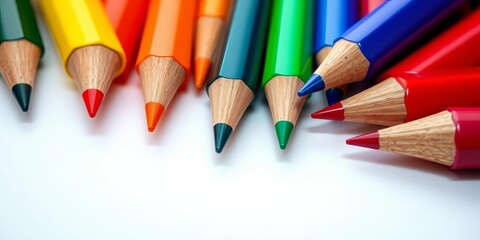Close-up shot of colorful vector marker pen tips on white background,  colorful markers, design