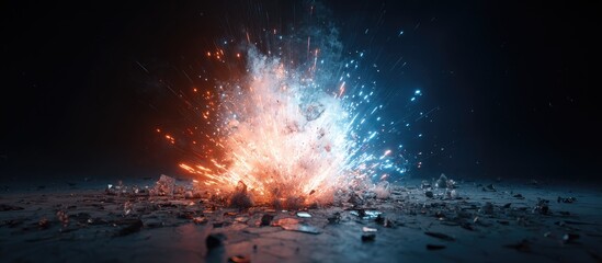 Intense elemental collision of fiery orange and cool blue energy sparks