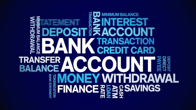Bank Account animated word cloud-text design animation tag kinetic typography seamless loop.