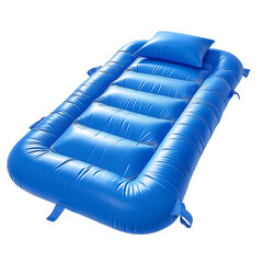 Inflatable blue pool mattress with pillow
