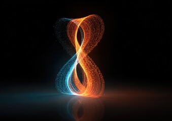 Abstract swirling shapes of light, reflecting on a dark surface