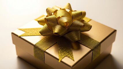 Gold gift box with ribbon bow