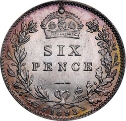 The 6 pence coin featuring Queen Victoria - reverse