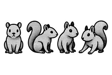 Obraz premium Vintage dot-style squirrel collection in diverse poses