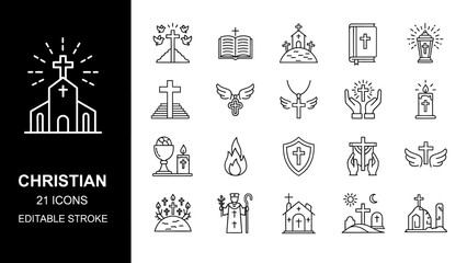Sleek Christian Religious Icons Collection - Outline Symbols of Faith and Spirituality