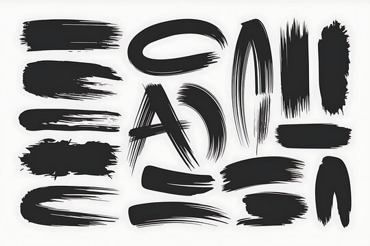 Set of black brush strokes with the letters A, B, C, D, E, F, G, H, I, J, K, L