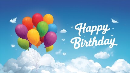 Paper art of happy birthday calligraphy hand lettering with colorful balloon