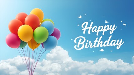 Paper art of happy birthday calligraphy hand lettering with colorful balloon