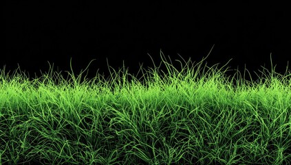 A vibrant green patch of tall grass on a stark black background