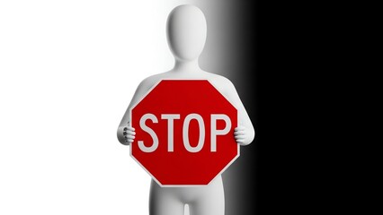 Stop sign held by figure with transparent background