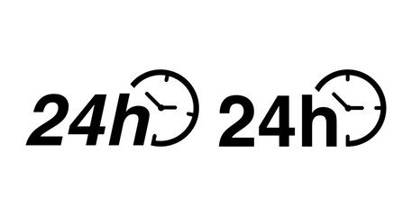 24 Hours 24h Open Service Icon Set with Circular Clock Arrow