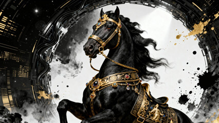 Fototapeta premium Technology and Luxury: Black Steed