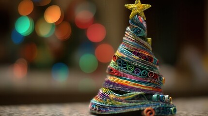 eco friendly christmas Decorative Christmas tree made of colorful threads and beads.