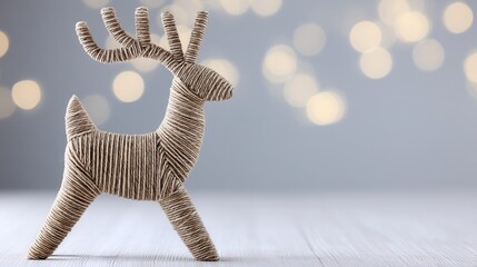 eco friendly christmas Stylized reindeer figure against a blurred background of lights.